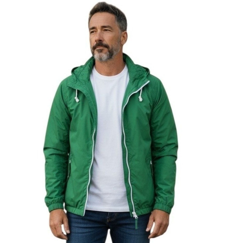 Abercrombie & Fitch Mens Green Hooded Windbreaker Jacket XL Full Zip Lightweight